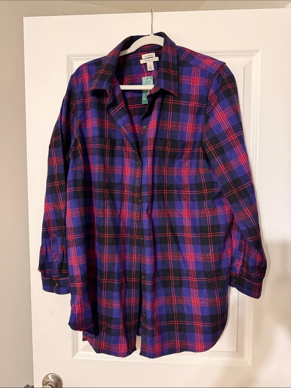 NWT L.L.Bean Purple & Red-Pink Plaid Button-Up tunic